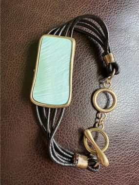 Robert Lee Morris RLM Soho Multi-Strand Leather Toggle Bracelet Lt Aqua & Gold